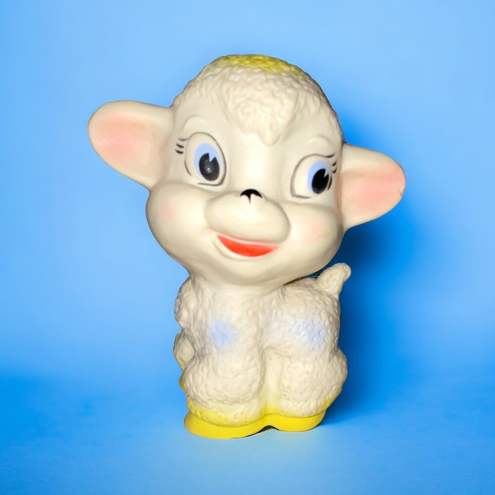 Vintage RARE 1960s Squeaky Rubber Child Toy Lamb Collectible *VIDEO*